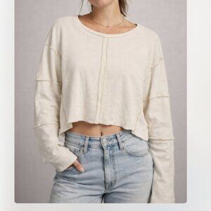 Urban Outfitters BDG Cropped Thermal Top Women's Size XS Cream Long Sleeve